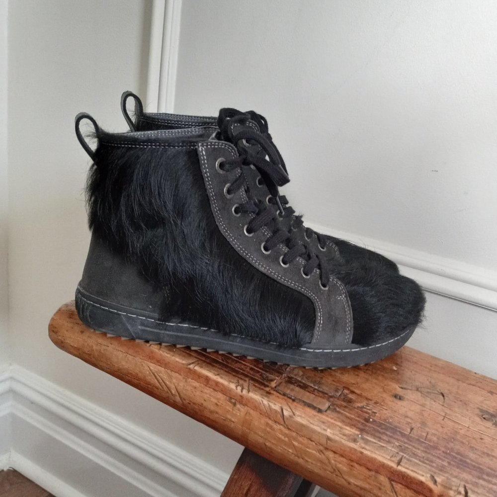 Birkenstock Bartlett Black Calf Hair and Leather High Top Sneakers